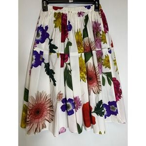Sara Lanzi White Floral Cotton A-Line Skirt Sz S